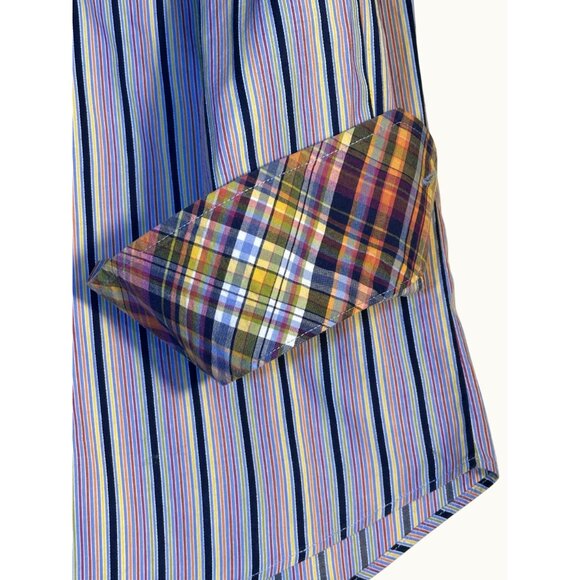 Bugatchi Mens Long Sleeve Striped Button Down Shirt Red Blue Contrast Cuff Large - Picture 5 of 16